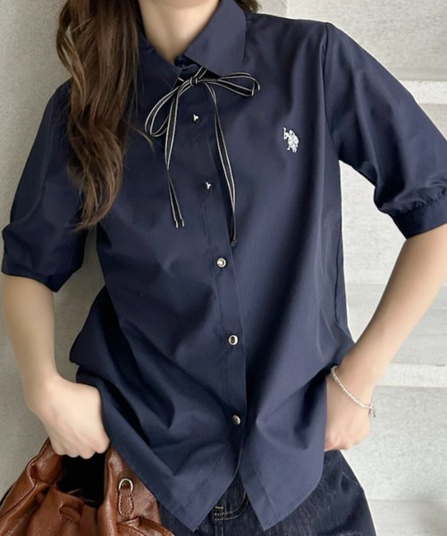 U.S. POLO ASSN.(ユーエスポロアッスン)の「【Ada.別注 U.S. POLO ASSN】リボン タイ 付き 半袖 ブラウス(シャツ/ブラウス・レディース・サックスブルー/ネイビー/ホワイト・FREE)」の16枚目の写真