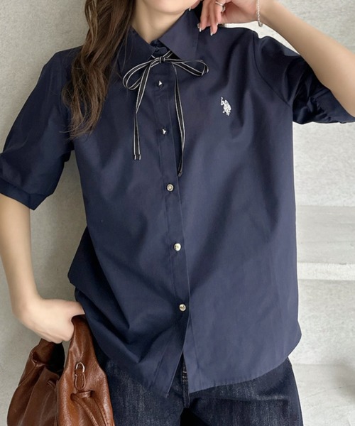 U.S. POLO ASSN.(ユーエスポロアッスン)の「【Ada.別注 U.S. POLO ASSN】リボン タイ 付き 半袖 ブラウス(シャツ/ブラウス・レディース・サックスブルー/ネイビー/ホワイト・FREE)」の17枚目の写真