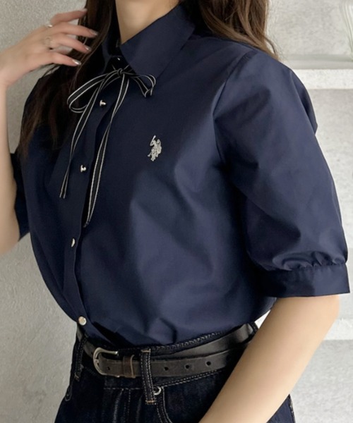 U.S. POLO ASSN.(ユーエスポロアッスン)の「【Ada.別注 U.S. POLO ASSN】リボン タイ 付き 半袖 ブラウス(シャツ/ブラウス・レディース・サックスブルー/ネイビー/ホワイト・FREE)」の19枚目の写真