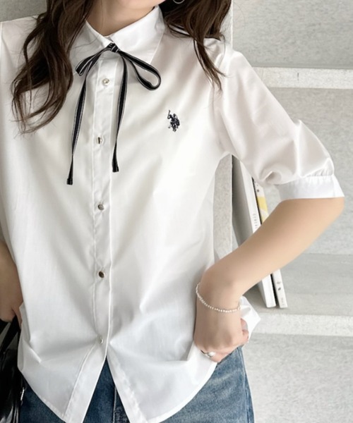 U.S. POLO ASSN.(ユーエスポロアッスン)の「【Ada.別注 U.S. POLO ASSN】リボン タイ 付き 半袖 ブラウス(シャツ/ブラウス・レディース・サックスブルー/ネイビー/ホワイト・FREE)」の20枚目の写真