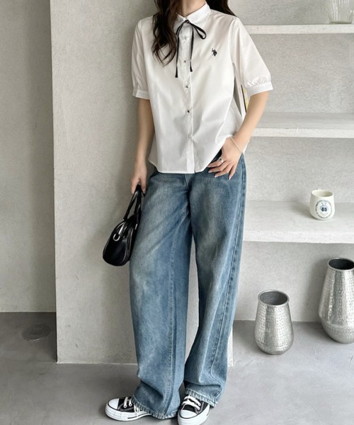 U.S. POLO ASSN.(ユーエスポロアッスン)の「【Ada.別注 U.S. POLO ASSN】リボン タイ 付き 半袖 ブラウス(シャツ/ブラウス・レディース・サックスブルー/ネイビー/ホワイト・FREE)」の22枚目の写真