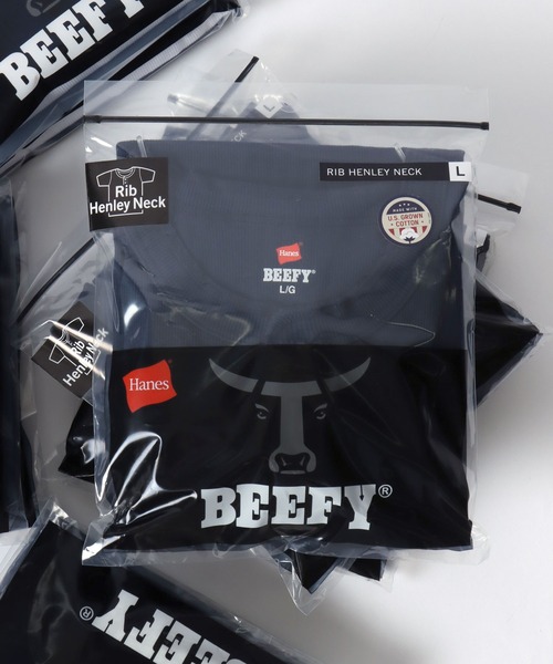 HANES(ヘインズ)の「Hanes/へインズ BEEFY/ビーフィー 無地 リブ ヘンリーネック 半袖Tシャツ/1P パックT/レディース メンズ(Tシャツ/カットソー・メンズ・グレー/ブラック/ホワイト/ネイビー・S/M/L/XL)」の4枚目の写真