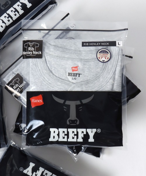 HANES(ヘインズ)の「Hanes/へインズ BEEFY/ビーフィー 無地 リブ ヘンリーネック 半袖Tシャツ/1P パックT/レディース メンズ(Tシャツ/カットソー・メンズ・グレー/ブラック/ホワイト/ネイビー・S/M/L/XL)」の3枚目の写真