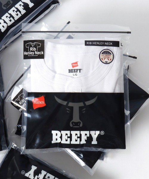 HANES(ヘインズ)の「Hanes/へインズ BEEFY/ビーフィー 無地 リブ ヘンリーネック 半袖Tシャツ/1P パックT/レディース メンズ(Tシャツ/カットソー・メンズ・グレー/ブラック/ホワイト/ネイビー・S/M/L/XL)」の1枚目の写真