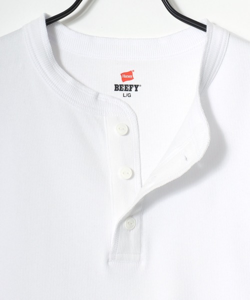 HANES(ヘインズ)の「Hanes/へインズ BEEFY/ビーフィー 無地 リブ ヘンリーネック 半袖Tシャツ/1P パックT/レディース メンズ(Tシャツ/カットソー・メンズ・グレー/ブラック/ホワイト/ネイビー・S/M/L/XL)」の11枚目の写真