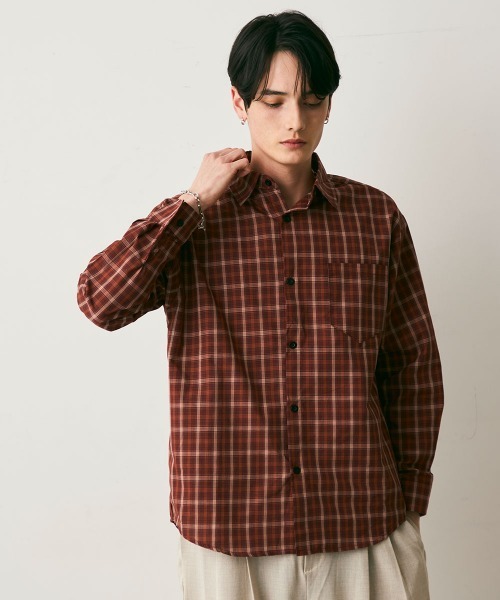 Shoowtime(ショウタイム)の「Cropped Check Shirt / クロップド丈チェックシャツ(シャツ/ブラウス・メンズ・レッド系/ベージュ系/ネイビー・MEDIUM/LARGE/X-LARGE)」の12枚目の写真