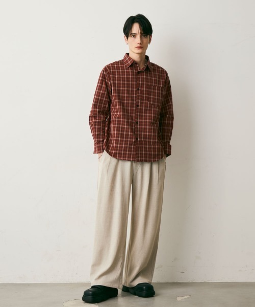 Shoowtime(ショウタイム)の「Cropped Check Shirt / クロップド丈チェックシャツ(シャツ/ブラウス・メンズ・レッド系/ベージュ系/ネイビー・MEDIUM/LARGE/X-LARGE)」の19枚目の写真