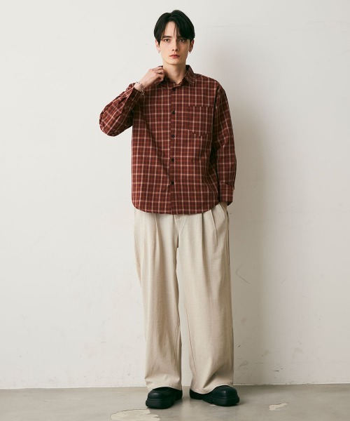 Shoowtime(ショウタイム)の「Cropped Check Shirt / クロップド丈チェックシャツ(シャツ/ブラウス・メンズ・レッド系/ベージュ系/ネイビー・MEDIUM/LARGE/X-LARGE)」の20枚目の写真