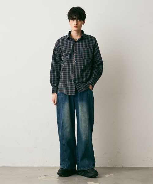 Shoowtime(ショウタイム)の「Cropped Check Shirt / クロップド丈チェックシャツ(シャツ/ブラウス・メンズ・レッド系/ベージュ系/ネイビー・MEDIUM/LARGE/X-LARGE)」の6枚目の写真