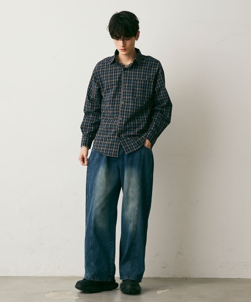 Shoowtime(ショウタイム)の「Cropped Check Shirt / クロップド丈チェックシャツ(シャツ/ブラウス・メンズ・レッド系/ベージュ系/ネイビー・MEDIUM/LARGE/X-LARGE)」の7枚目の写真