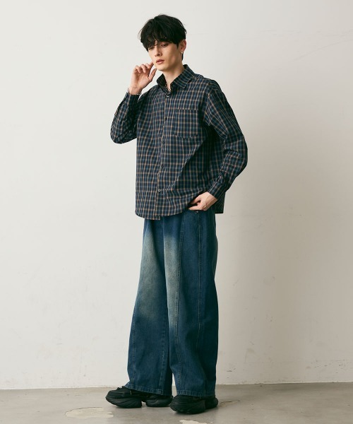 Shoowtime(ショウタイム)の「Cropped Check Shirt / クロップド丈チェックシャツ(シャツ/ブラウス・メンズ・レッド系/ベージュ系/ネイビー・MEDIUM/LARGE/X-LARGE)」の8枚目の写真