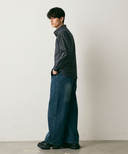 Shoowtime(ショウタイム)の「Cropped Check Shirt / クロップド丈チェックシャツ(シャツ/ブラウス・メンズ・レッド系/ベージュ系/ネイビー・MEDIUM/LARGE/X-LARGE)」の9枚目の写真