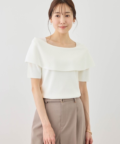 ROPE' PICNIC(ロペピクニック)の「八方映えニット ハーフスリーブケープニットプルオーバー/UVカット・接触冷感・イージーケア(ニット/セーター・レディース・ブラック/ブラウン/オフホワイト/サックスブルー・FREE)」の20枚目の写真