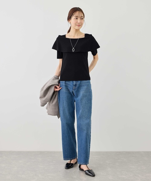 ROPE' PICNIC(ロペピクニック)の「八方映えニット ハーフスリーブケープニットプルオーバー/UVカット・接触冷感・イージーケア(ニット/セーター・レディース・ブラック/ブラウン/オフホワイト/サックスブルー・FREE)」の13枚目の写真