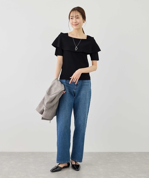ROPE' PICNIC(ロペピクニック)の「八方映えニット ハーフスリーブケープニットプルオーバー/UVカット・接触冷感・イージーケア(ニット/セーター・レディース・ブラック/ブラウン/オフホワイト/サックスブルー・FREE)」の14枚目の写真