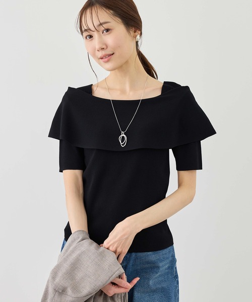 ROPE' PICNIC(ロペピクニック)の「八方映えニット ハーフスリーブケープニットプルオーバー/UVカット・接触冷感・イージーケア(ニット/セーター・レディース・ブラック/ブラウン/オフホワイト/サックスブルー・FREE)」の15枚目の写真