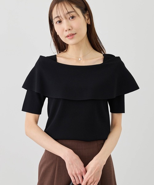 ROPE' PICNIC(ロペピクニック)の「八方映えニット ハーフスリーブケープニットプルオーバー/UVカット・接触冷感・イージーケア(ニット/セーター・レディース・ブラック/ブラウン/オフホワイト/サックスブルー・FREE)」の5枚目の写真
