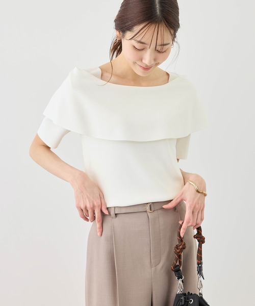 ROPE' PICNIC(ロペピクニック)の「八方映えニット ハーフスリーブケープニットプルオーバー/UVカット・接触冷感・イージーケア(ニット/セーター・レディース・ブラック/ブラウン/オフホワイト/サックスブルー・FREE)」の19枚目の写真