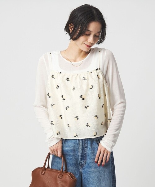 green label relaxing（グリーンレーベルリラクシング）の「フラワー ジャガード キャミソール（キャミソール・レディース・オフホワイト/ブラック・FREE）」の3枚目の写真