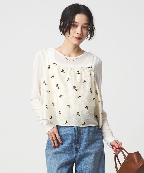 green label relaxing（グリーンレーベルリラクシング）の「フラワー ジャガード キャミソール（キャミソール・レディース・オフホワイト/ブラック・FREE）」の5枚目の写真