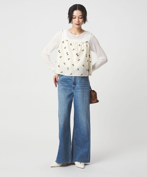 green label relaxing（グリーンレーベルリラクシング）の「フラワー ジャガード キャミソール（キャミソール・レディース・オフホワイト/ブラック・FREE）」の6枚目の写真