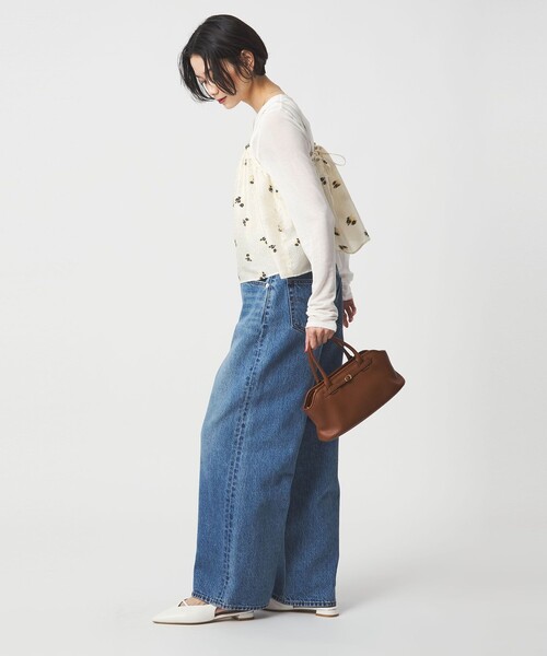 green label relaxing（グリーンレーベルリラクシング）の「フラワー ジャガード キャミソール（キャミソール・レディース・オフホワイト/ブラック・FREE）」の7枚目の写真