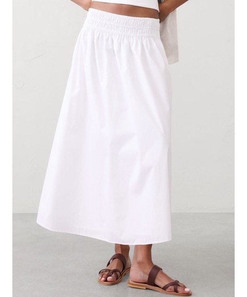 BANANA REPUBLIC FACTORY STORE(バナナリパブリック ファクトリーストア)の「BANANA REPUBLIC FACTORY STORE ポプリン スモッキングウエスト ミディスカート(スカート・レディース・ホワイト/グリーン・M/S/XS/L)」の1枚目の写真