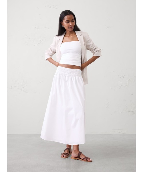 BANANA REPUBLIC FACTORY STORE(バナナリパブリック ファクトリーストア)の「BANANA REPUBLIC FACTORY STORE ポプリン スモッキングウエスト ミディスカート(スカート・レディース・ホワイト/グリーン・M/S/XS/L)」の4枚目の写真