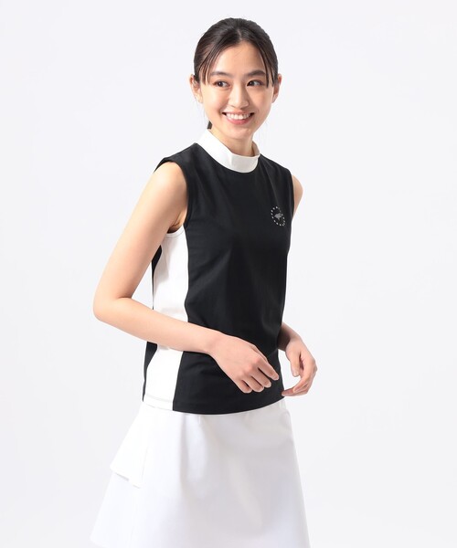 BEAMS GOLF(ビームスゴルフ)の「ORANGE LABEL / アームカバーボレロ付き モックネックシャツ (UVカット)(スウェット・レディース・ブラック/ホワイト・M/L/S)」の1枚目の写真