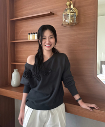 Off Shoulder Frill Sweatshirt (Charcoal)