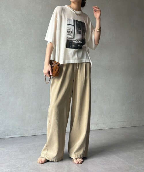 DouDou(ドゥドゥ)の「【WEB限定】プリントシアーニットプルオーバー(Tシャツ/カットソー・レディース・ネイビー/グレー/オフホワイト・FREE)」の6枚目の写真