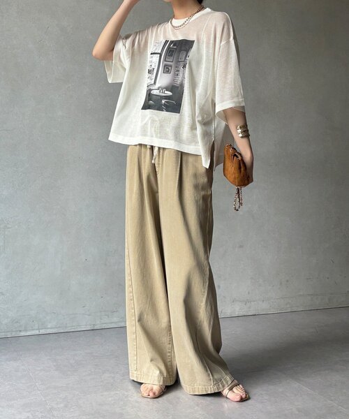 DouDou(ドゥドゥ)の「【WEB限定】プリントシアーニットプルオーバー(Tシャツ/カットソー・レディース・ネイビー/グレー/オフホワイト・FREE)」の7枚目の写真