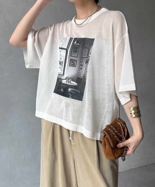 DouDou(ドゥドゥ)の「【WEB限定】プリントシアーニットプルオーバー(Tシャツ/カットソー・レディース・ネイビー/グレー/オフホワイト・FREE)」の10枚目の写真