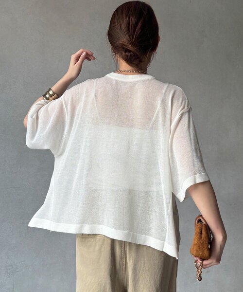 DouDou(ドゥドゥ)の「【WEB限定】プリントシアーニットプルオーバー(Tシャツ/カットソー・レディース・ネイビー/グレー/オフホワイト・FREE)」の12枚目の写真