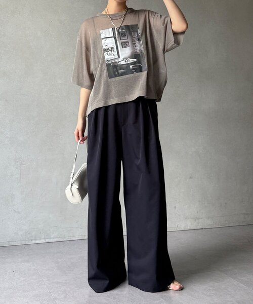 DouDou(ドゥドゥ)の「【WEB限定】プリントシアーニットプルオーバー(Tシャツ/カットソー・レディース・ネイビー/グレー/オフホワイト・FREE)」の13枚目の写真