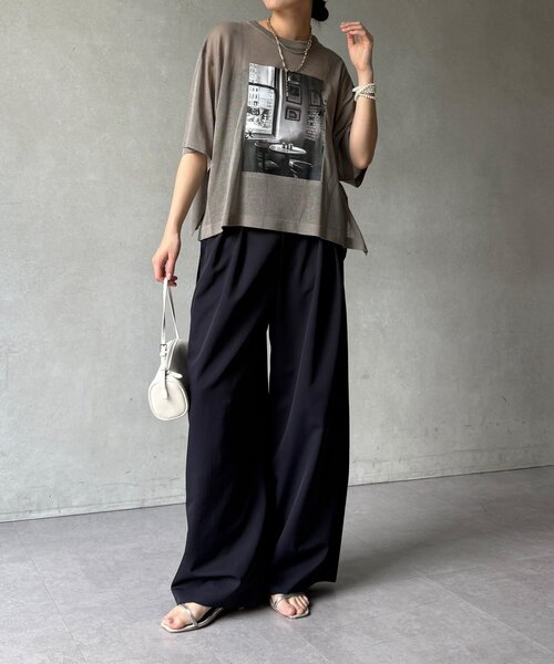 DouDou(ドゥドゥ)の「【WEB限定】プリントシアーニットプルオーバー(Tシャツ/カットソー・レディース・ネイビー/グレー/オフホワイト・FREE)」の16枚目の写真