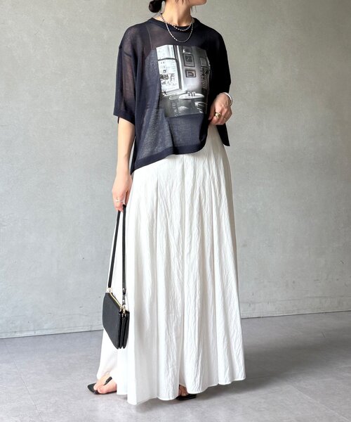 DouDou(ドゥドゥ)の「【WEB限定】プリントシアーニットプルオーバー(Tシャツ/カットソー・レディース・ネイビー/グレー/オフホワイト・FREE)」の22枚目の写真