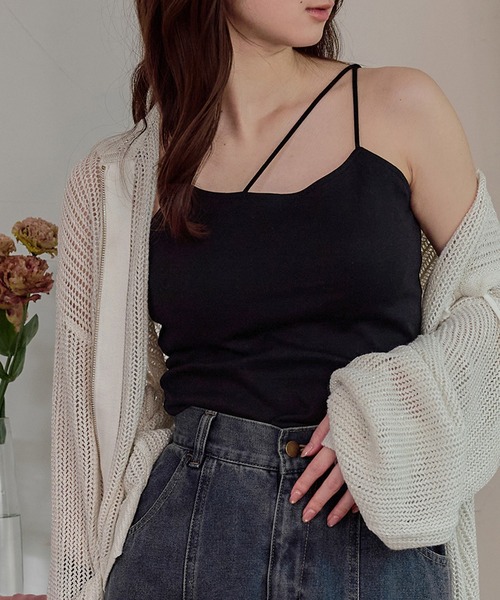 mideal(マイディール)の「cross design camisole / クロスデザインキャミソール(キャミソール・レディース・ダークブラウン/アイボリー/ブラック・FREE)」の2枚目の写真