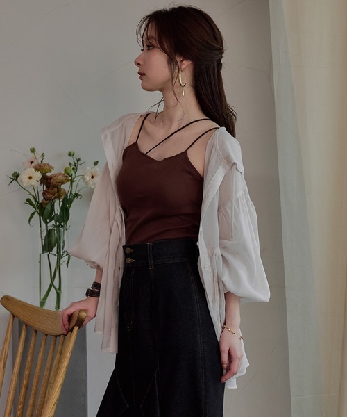 mideal(マイディール)の「cross design camisole / クロスデザインキャミソール(キャミソール・レディース・ダークブラウン/アイボリー/ブラック・FREE)」の11枚目の写真