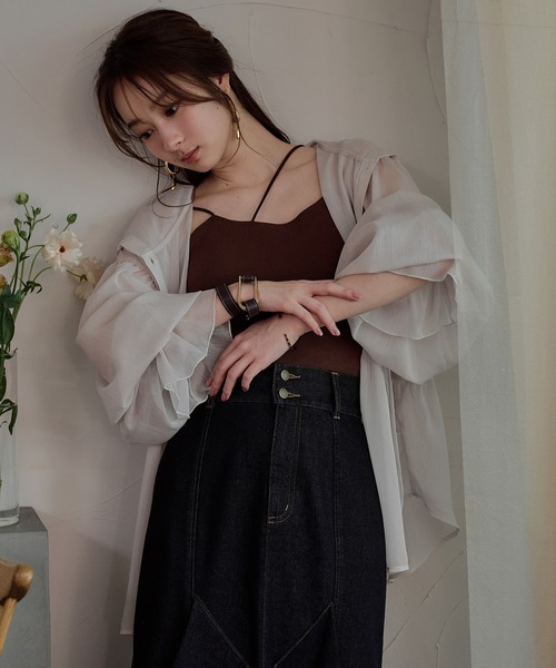 mideal(マイディール)の「cross design camisole / クロスデザインキャミソール(キャミソール・レディース・ダークブラウン/アイボリー/ブラック・FREE)」の8枚目の写真