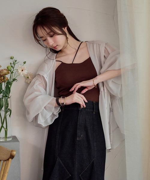mideal(マイディール)の「cross design camisole / クロスデザインキャミソール(キャミソール・レディース・ダークブラウン/アイボリー/ブラック・FREE)」の5枚目の写真