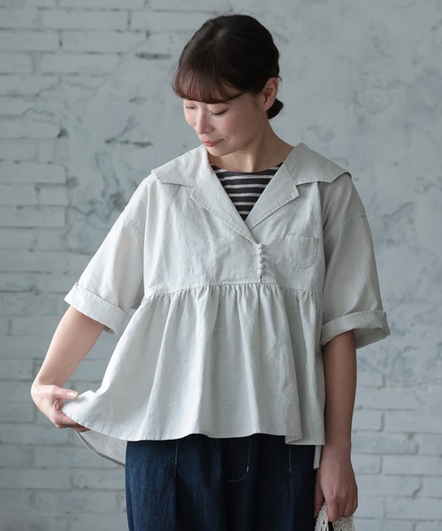 soulberry(ソウルベリー)の「潮騒のブラウス(シャツ/ブラウス・レディース・グレイッシュベージュ・5L/4L/3L/LL/L/M)」の16枚目の写真