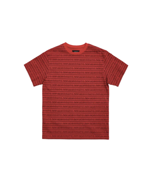 999HUMANITY(999ヒューマニティ)の「ヒューマンストライプハーフTシャツ(レッド)(Tシャツ/カットソー・レディース・その他・1(S)/2(M)/3(L))」の1枚目の写真