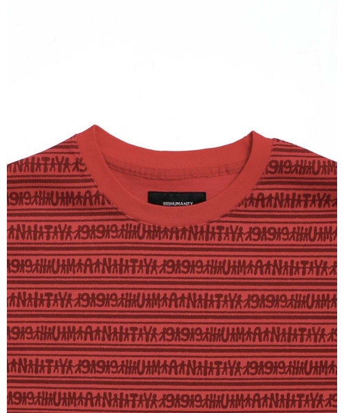 999HUMANITY(999ヒューマニティ)の「ヒューマンストライプハーフTシャツ(レッド)(Tシャツ/カットソー・レディース・その他・1(S)/2(M)/3(L))」の3枚目の写真