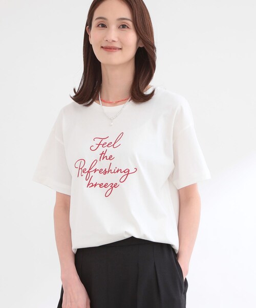 Reflect(リフレクト)の「【接触冷感】ラインアート刺繍Tシャツ(Tシャツ/カットソー・レディース・ホワイト系1/ホワイト系その他/ネイビー系・00)」の1枚目の写真