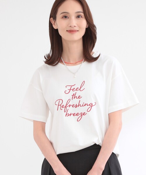 Reflect(リフレクト)の「【接触冷感】ラインアート刺繍Tシャツ(Tシャツ/カットソー・レディース・ホワイト系1/ホワイト系その他/ネイビー系・00)」の5枚目の写真