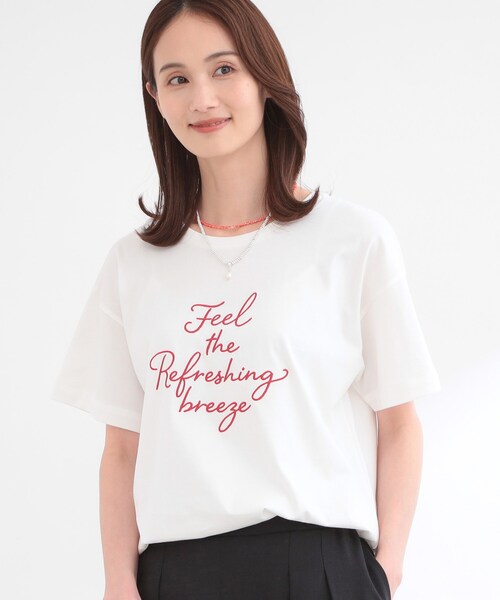 Reflect(リフレクト)の「【接触冷感】ラインアート刺繍Tシャツ(Tシャツ/カットソー・レディース・ホワイト系1/ホワイト系その他/ネイビー系・00)」の6枚目の写真