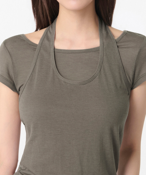 MUSINSA STANDARD WOMAN（ムシンサスタンダードウーマン）の「ウィメンズウールテンセルホルターレイヤードTシャツ[トープ]（Tシャツ/カットソー・レディース・その他・SMALL/MEDIUM/LARGE/X-SMALL）」の15枚目の写真