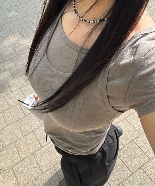 MUSINSA STANDARD WOMAN（ムシンサスタンダードウーマン）の「ウィメンズウールテンセルホルターレイヤードTシャツ[トープ]（Tシャツ/カットソー・レディース・その他・SMALL/MEDIUM/LARGE/X-SMALL）」の5枚目の写真