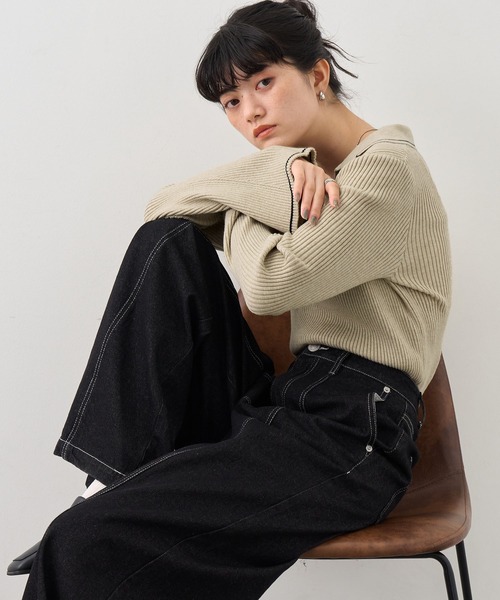 NOGLE(ノグル)の「【NOGLE/ノグル】襟付きラインフレアリブニット(ニット/セーター・レディース・グレイッシュベージュ/ライトグレー/ブラック/ブラウン/グレー/ネイビー・FREE)」の11枚目の写真